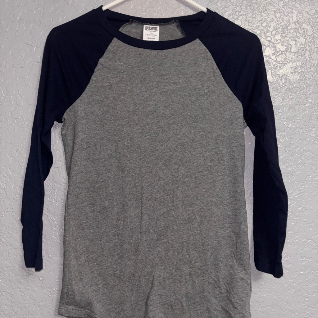 Pink Victoria's Secret Gray And Navy Long Sleeve Tee